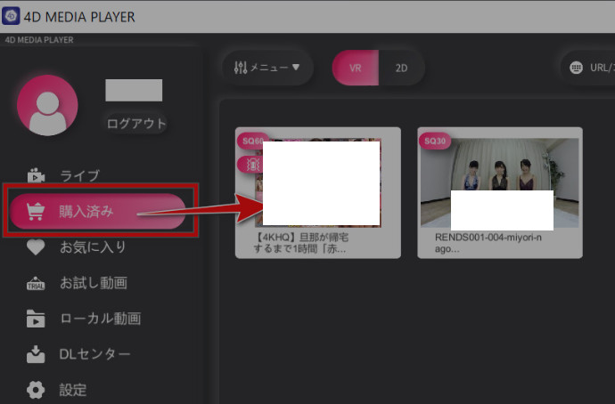 The purchased videos in 4D MEDIA PLAYER on a PC